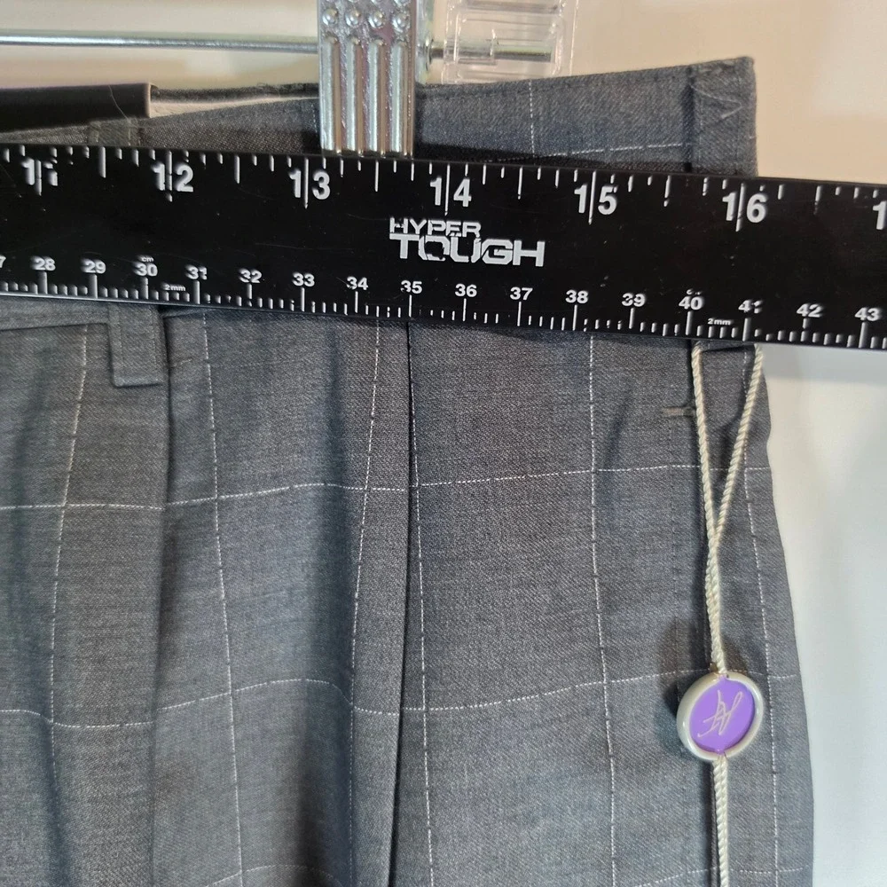 Alan Flusser Men 32x32 Gray Windowpane Dress Pants Double Pleated Cuffed NWT